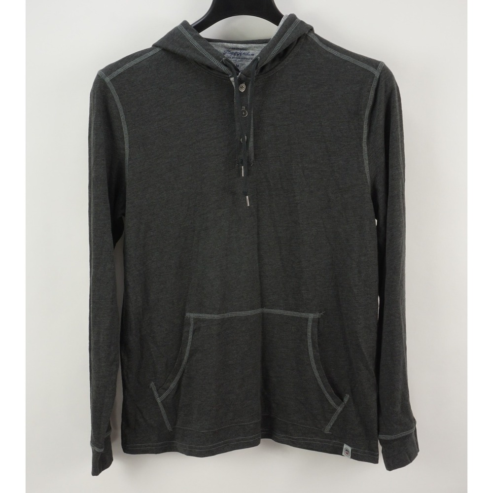 New Flag & Anthem Knit Henley Pullover Hoodie Shirt Men Medium Dark Gray Stretch